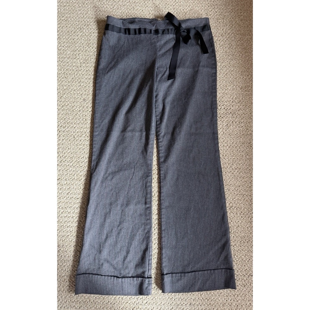 Speechless Pinstripe Dress Pants Womens Gray Bow Cuff Y2K Corpcore Office